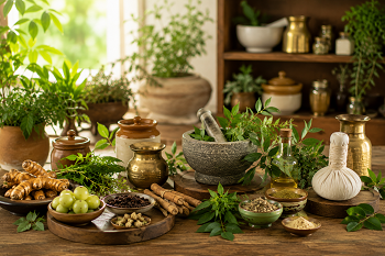 Herbal ingredients in a sunlit setting