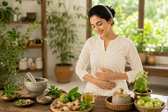 Herbal ingredients in a wellness setting