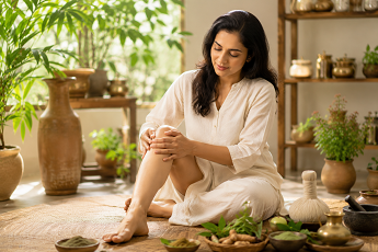 Woman resting a hand on her knee